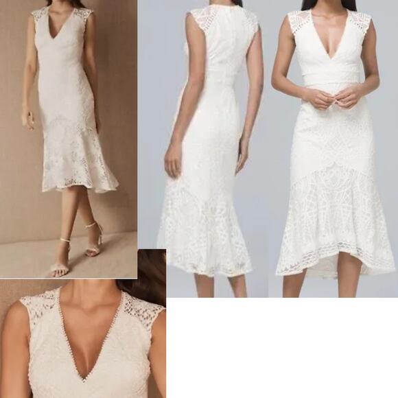 NWT BHLDN MONIQUE LHUILLIER DRESS 14 FLORAL WHITE LACE COCKTAIL BRIDAL WEDDING - Picture 2 of 16